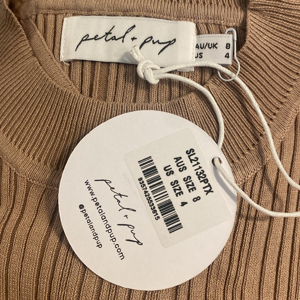Petal & Pup NEW Milleri Long Sleeve Open Back Ribbed Dress in Camel Tan Size 4 - Picture 11 of 12